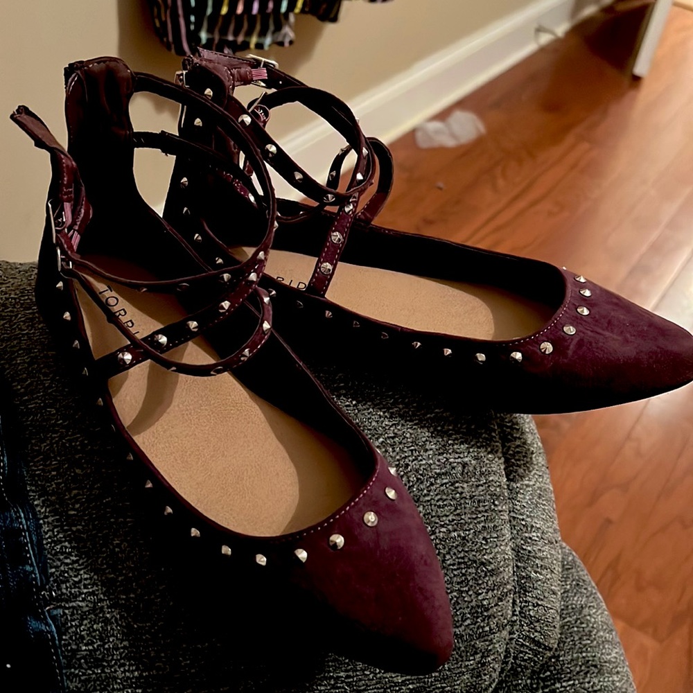 Suede studded flats